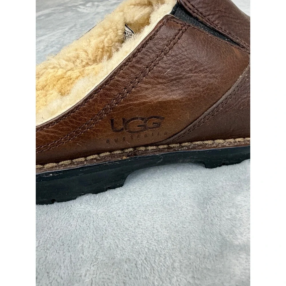 UGG Mens Brown Leather Shearling Lined Clogs Mules Shoes Size 9 Style 5140